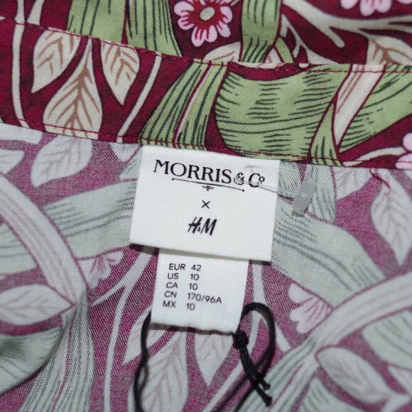 Morris & Co x H&M Green Print Art Nouveau Midi Dress Size: 10 - Picture 2 of 7